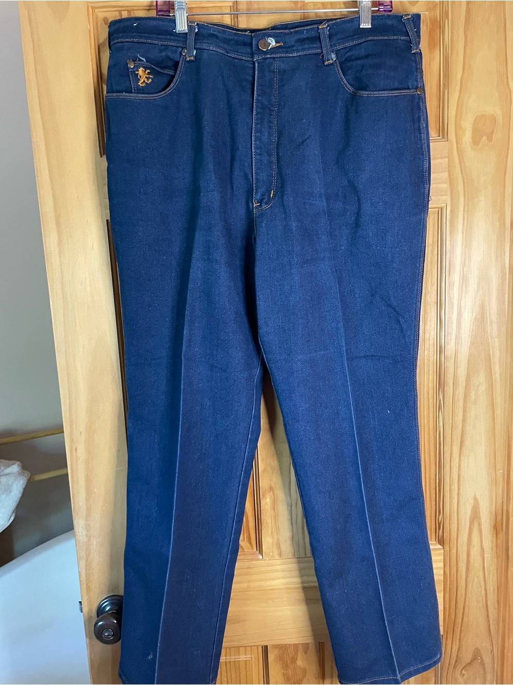 Vintage Braxton Dark Indigo Straight-Leg Jeans with Gold Embroidered Logo